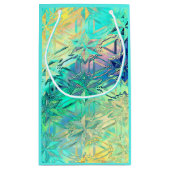 ステンドグラス雪片カラフルティール（緑がかった色）ピンクイエロー スモールペーパーバッグ (裏面)