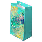 ステンドグラス雪片カラフルティール（緑がかった色）ピンクイエロー スモールペーパーバッグ (裏面アングル)