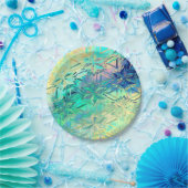 ステンドグラス雪片カラフルティール(緑がかった色)ピンクイエロー ペーパープレート (パーティー)