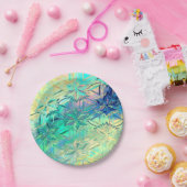 ステンドグラス雪片カラフルティール(緑がかった色)ピンクイエロー ペーパープレート (パーティー)