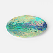 ステンドグラス雪片カラフルティール(緑がかった色)ピンクイエロー ペーパープレート (アングル)