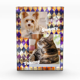 ステンドグラス霧がかった紫の金ゴールド フォトブロック