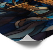 ステンドグラス青いクリスマスポスター ポスター (角)