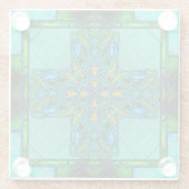 ステンドグラス青白い十字(緑と金ゴールド) ガラスコースター (裏面)