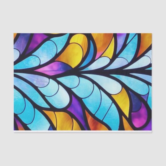 ステンドグラス青、紫、黄色のデコページ 薄葉紙 (正面)