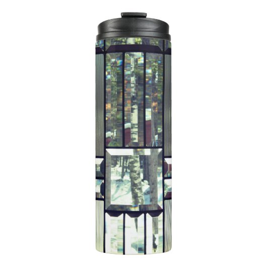 ステンドグラス面取り樺の木の木銀ブラック タンブラー (正面)