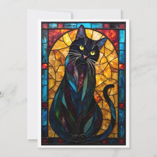 ステンドグラス風かわいい黒猫フラット カード (正面)