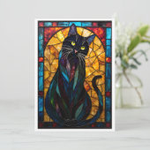 ステンドグラス風かわいい黒猫フラット カード (スタンド正面)