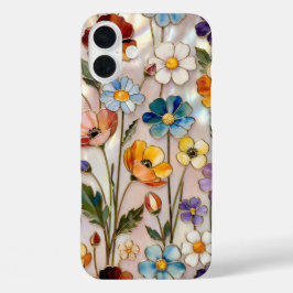 ステンドグラス風のカラフルな野生の花のiPhoneケース iPhone 16 Plusケース