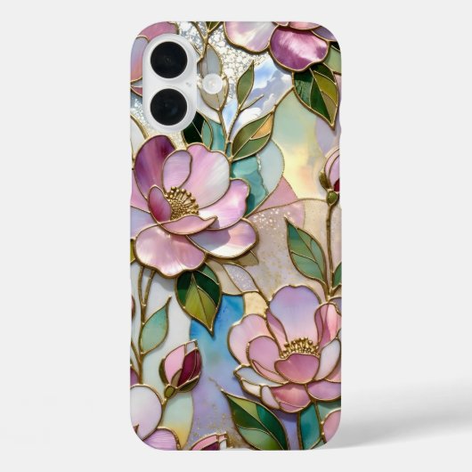 ステンドグラス風の優雅なピンクの花のiPhoneケース Case-Mate iPhoneケース (裏面)