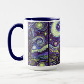 ステンドグラス風の星空の猫のコーヒー マグカップ (左)