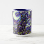 ステンドグラス風の星空の猫のコーヒー マグカップ (中央)