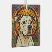 ステンドグラス風の白いピットブル犬 ガラスオーナメント (正面右)