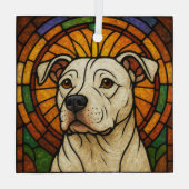 ステンドグラス風の白いピットブル犬 ガラスオーナメント (裏面)