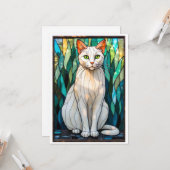 ステンドグラス風の白猫 緑の目 カード (正面/裏面インサイチュ)