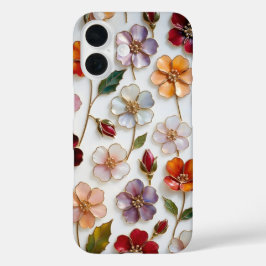 ステンドグラス風の花柄iPhoneケース　パステルカラーの優しい花々 iPhone 16ケース