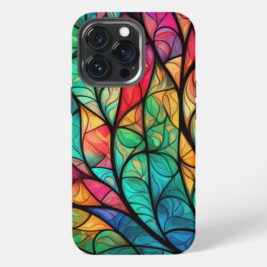 ステンドグラス風の華やかな葉柄デザイン iPhoneケース (裏面)
