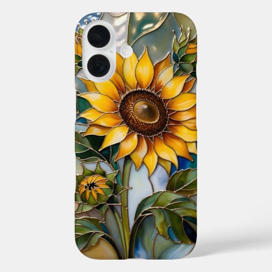 ステンドグラス風ひまわりデザインのiPhoneケース 黄色い花 Case-Mate iPhoneケース (裏面)