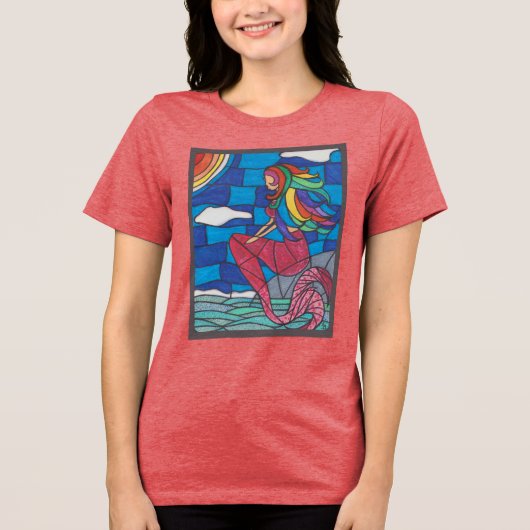 ステンドグラス風アートの人魚Tシャツ トライブレンドTシャツ (正面)