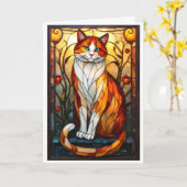 ステンドグラス風イケメンオレンジキャット カード (黄色い花)