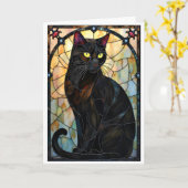 ステンドグラス風イケメン黒猫 カード (黄色い花)