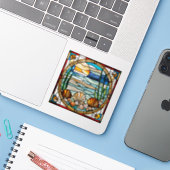 ステンドグラス風イルカステッカー シール (ノートパソコンとiPhone)