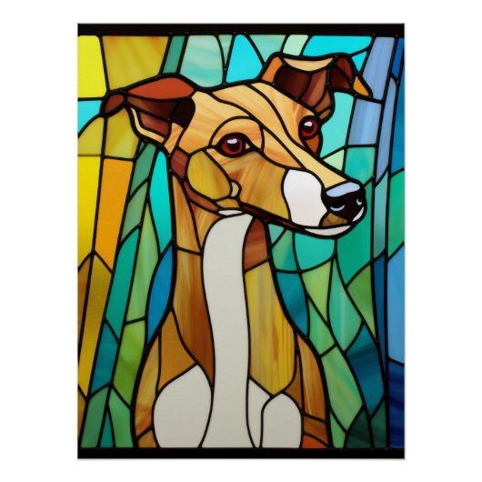 ステンドグラス風ウィペットの犬の肖像画 ポスター (正面)