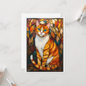 ステンドグラス風オレンジ色の猫 青い目 平面 カード (正面/裏面インサイチュ)