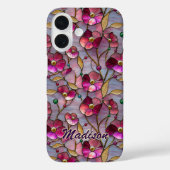 ステンドグラス風カラフルピンクフラワーパターン Case-Mate iPhoneケース (裏面)