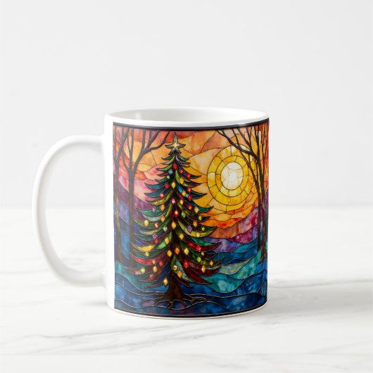 ステンドグラス風クリスマスツリーと太陽 コーヒーマグカップ (左)