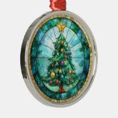 ステンドグラス風クリスマスツリーと星のホリデー飾り メタルオーナメント (右)