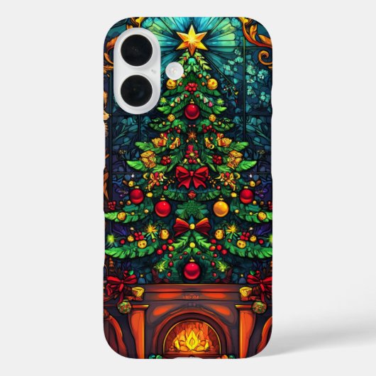ステンドグラス風クリスマスツリーと暖炉のデザイン アート Case-Mate iPhoneケース (裏面)