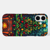 ステンドグラス風クリスマスツリーと暖炉のデザイン アート Case-Mate iPhoneケース (裏面 (横))