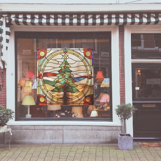 ステンドグラス風クリスマスツリー大 ウィンドウサイン