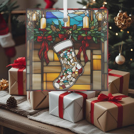 ステンドグラス風クリスマス・ストッキング ガラスオーナメント