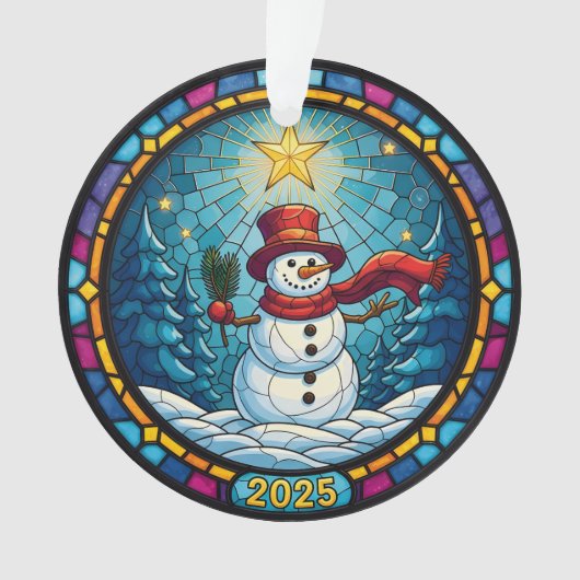 ステンドグラス風スノーマンクリスマスオーナメント 2025 オーナメント (正面)