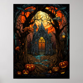 ステンドグラス風ハロウィーン ゴシックアート お化け屋敷 ポスター
