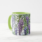 ステンドグラス風パープルの花のフラワーコーヒー マグカップ (正面左)