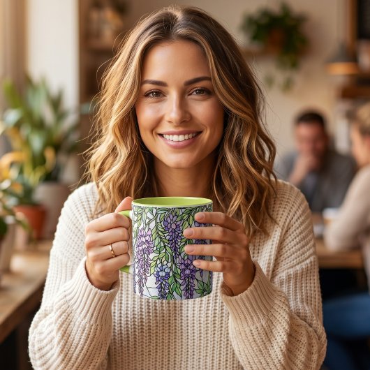 ステンドグラス風パープルの花のフラワーコーヒー マグカップ