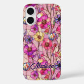 ステンドグラス風ピンクパープルの花 Case-Mate iPhoneケース (裏面)