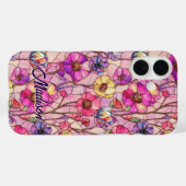 ステンドグラス風ピンクパープルの花 Case-Mate iPhoneケース (裏面 (横))
