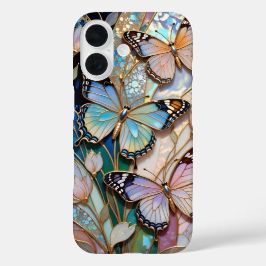 ステンドグラス風フラワーバタフライiPhoneケース Case-Mate iPhoneケース (裏面)