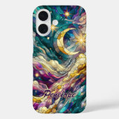 ステンドグラス風ブルーグリーンの月 Case-Mate iPhoneケース (裏面)