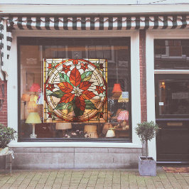 ステンドグラス風ポインセチア大 ウィンドウサイン