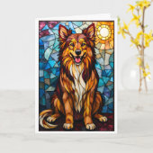 ステンドグラス風ミックス犬 カード (黄色い花)