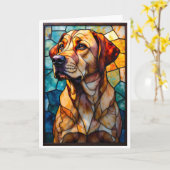 ステンドグラス風ラブラドール・レトリーバー犬 カード (黄色い花)
