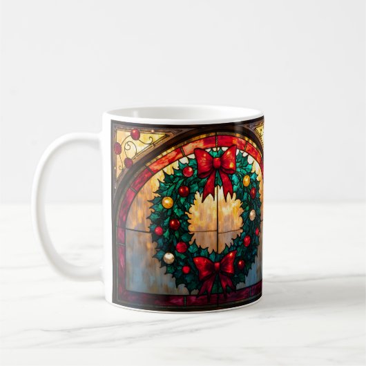 ステンドグラス風リース メリークリスマス コーヒーマグカップ (左)