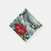 ステンドグラス風光明媚な冬のポインセチアのデコページ スタンダードカクテルナプキン (角)