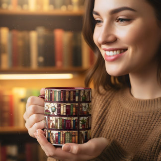 ステンドグラス風本棚 コーヒー 本好き マグカップ