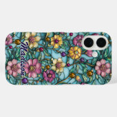 ステンドグラス風紫色の花柄デザイン Case-Mate iPhoneケース (裏面 (横))